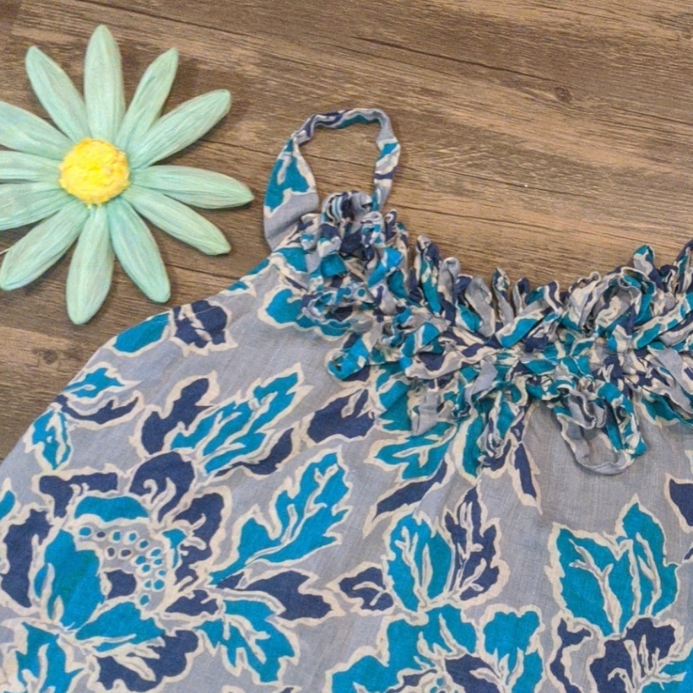 Ann Taylor Loft linen tank with frill chest line L